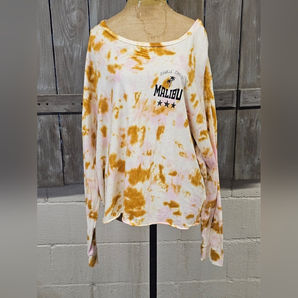 Grayson Threads Tie Dye Crop Long Sleeve Cotton T Shirt Sz‎ 2X Santa Cruz Malibu